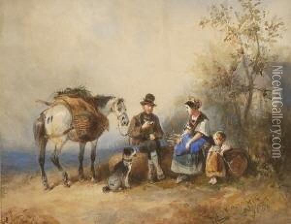 Rastende Bauernfamilie. Oil Painting - Wilhelm Alexander Meyerheim