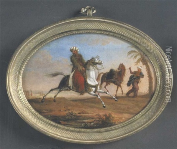 Ein Orientalischer Reiter Mit Turban Und Sabel Auf Einem Galoppierenden Schimmel Oil Painting - Jean-Francois-Marie Bellier