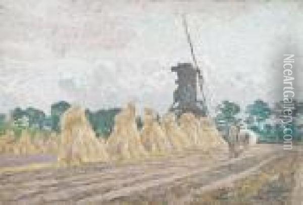 Summer Landscape With Ploughing Farmer Oil Painting - Emile Claus
