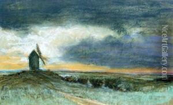 Landschaft Mit Windmuhle Oil Painting - Alfred Loges