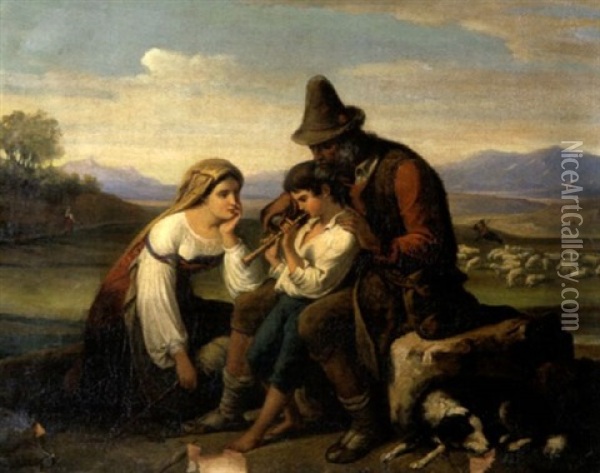 Hirtenfamilie Oil Painting - Fritz Bamberger