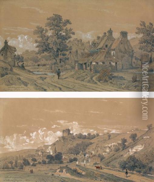 Vue Animee De La Roche-guyon Oil Painting - Adolphe Francois Appia
