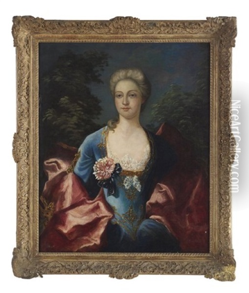Portrait Of A Court Lady In 18th-century Costume Oil Painting - Jean Sebastien Rouillard
