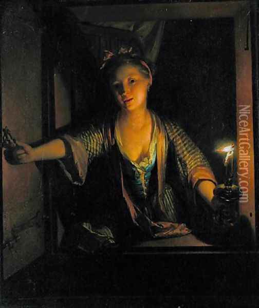 A Girl at the Window Oil Painting - Godfried Schalcken