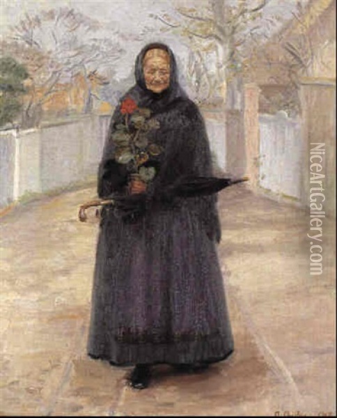 Gammel Kone Med En Blomst Oil Painting - Anna Kirstine Ancher