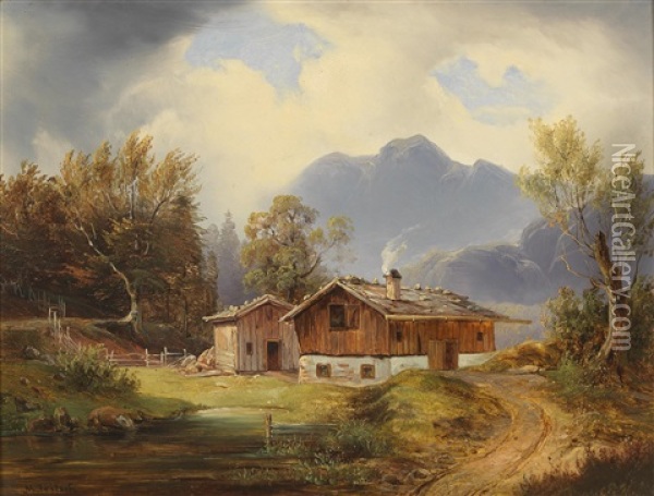 Scene Of The Salzkammergut With View Of The Hoher Goll Oil Painting - Melchior Fritsch