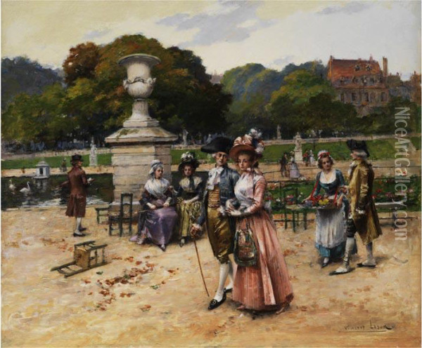 Galante Gesellschaft Im Schlosspark Oil Painting - Henri Victor Lesur