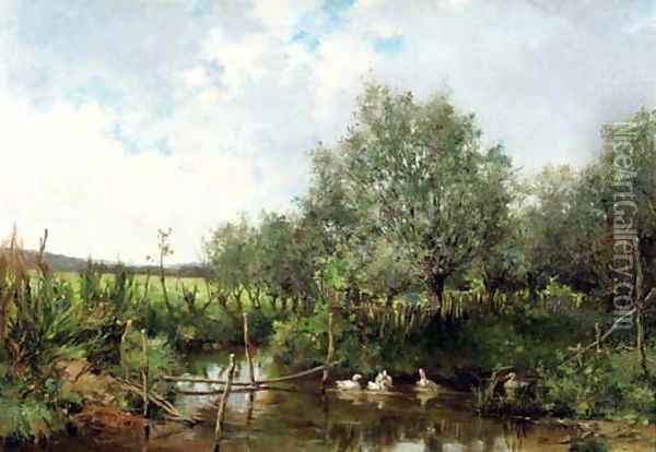 Ducks in a pond Oil Painting - Leon Germain Pelouse