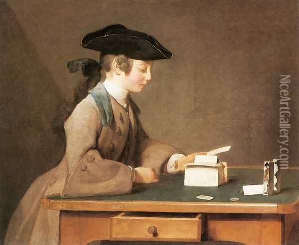 The House of Cards III Oil Painting - Jean-Baptiste-Simeon Chardin