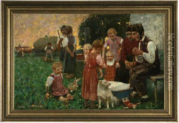 Farming Family Gathered Together Oil Painting - Karl Hartmann