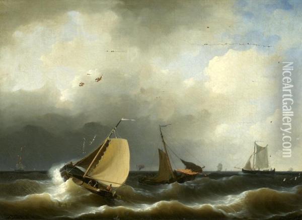 Sailing Vessels Off The Coast Oil Painting - Herman Henry Op Der Heijde