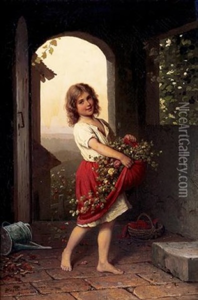The Little Flower Girl Oil Painting - Johann Georg Meyer von Bremen