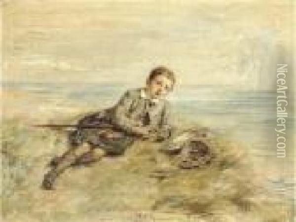 Boy By Seashore Oil Painting - William McTaggart