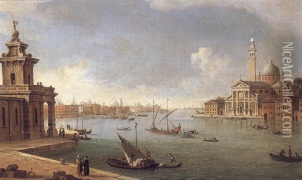 Venice, A View Of San Giorgio Maggiore From The Dogana Oil Painting - Antonio Joli