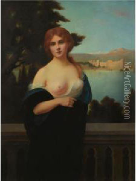 Young Woman In A Landscape Oil Painting - H. Rondel