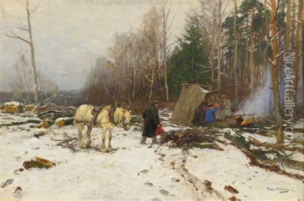 Winter Respite Oil Painting - Hugo Muehlig