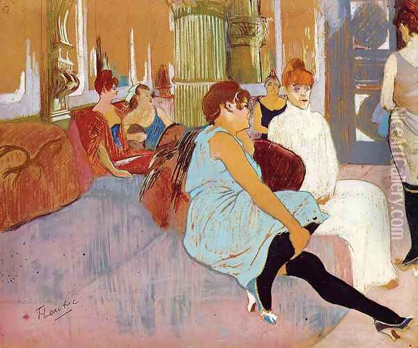 The Salon in the Rue des Moulins I Oil Painting - Henri De Toulouse-Lautrec
