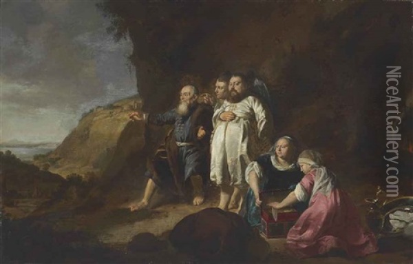 Portrait Of A Family, Probably In The Guise Of The Family Of Tobias, Full-length, In A Landscape Oil Painting - Thomas De Keyser