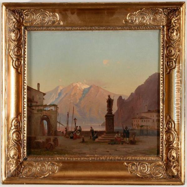 View Of Lake Garda Oil Painting - Frederik Niels M. Rohde