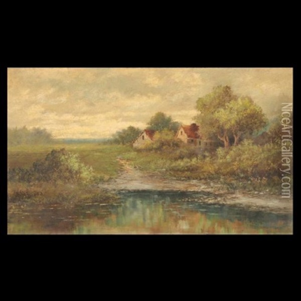 Cottages By The Lake Oil Painting - Alphonso Herman Broad