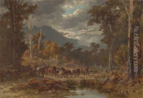 Horse Round Up Oil Painting - James Waltham Curtis