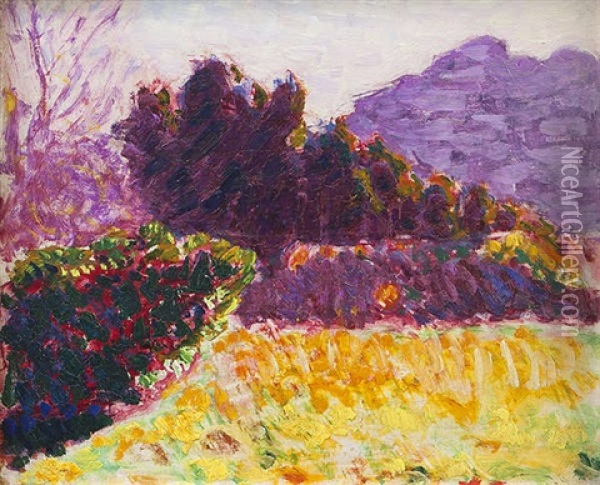 Landscape With Garden And Mountain Oil Painting - Roderic O'Conor