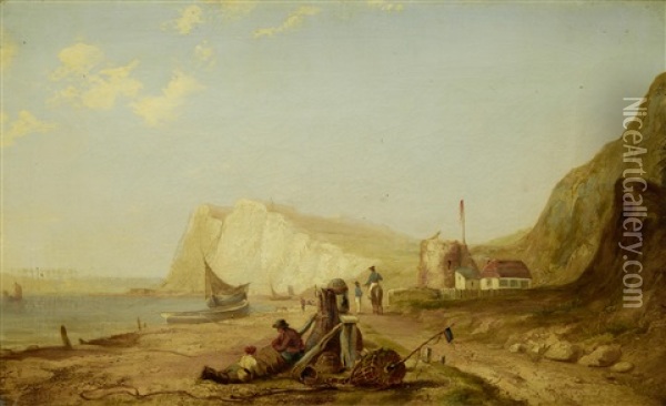 View Of A Fishing Village Oil Painting - James Baker Pyne