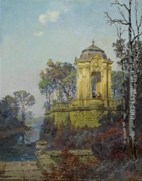 Schlosspavillon Am Seeufer Oil Painting - Ferdinand Knab