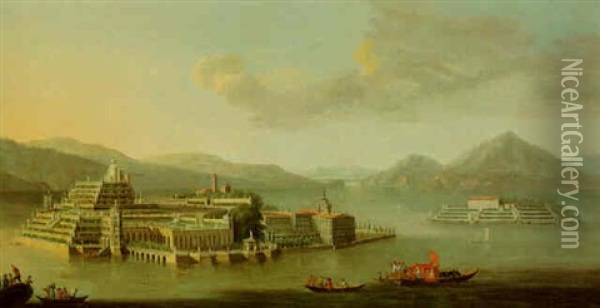 A View Of The Isola Dei Pescatori On The Lago Maggiore, With The Isola Bella Seen Beyond Oil Painting - Antonio Joli