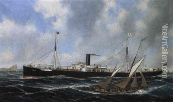 The S.s. Emma Passing Gibraltar En Route For Germany Oil Painting - John Henry Mohrmann