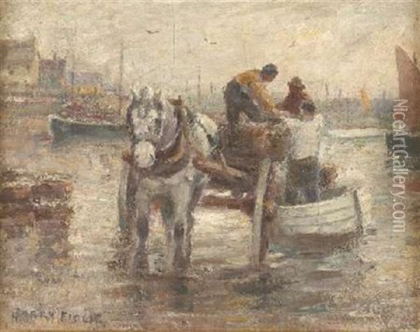 Unloading The Catch Oil Painting - Harry Fidler