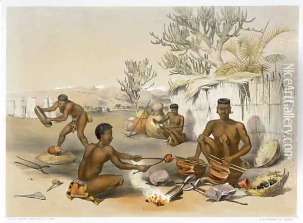 Zulu Blacksmiths at Work, plate 23 from 'The Kafirs Illustrated' Oil Painting - George French Angas