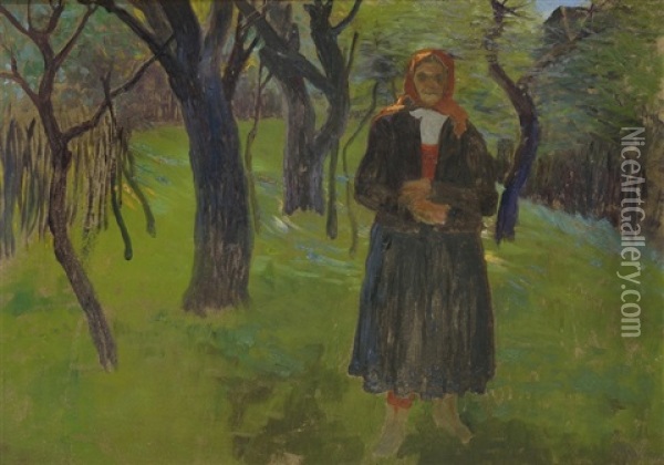 Woman In The Orchard Oil Painting - Hugo Baar