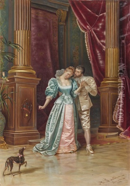 Ein Vornehmes Paar Im Palast Oil Painting - Andrea Landini