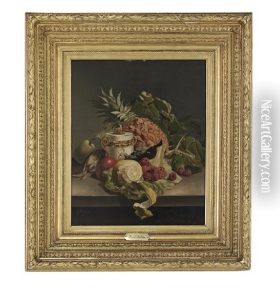 Still Life With Fruit, Porcelain Jar And Game Birds Oil Painting - David Emile Joseph de Noter