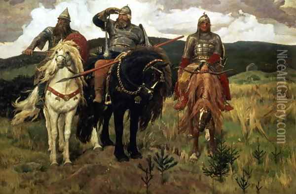 Warrior Knights 1881 98 Oil Painting - Viktor Vasnetsov