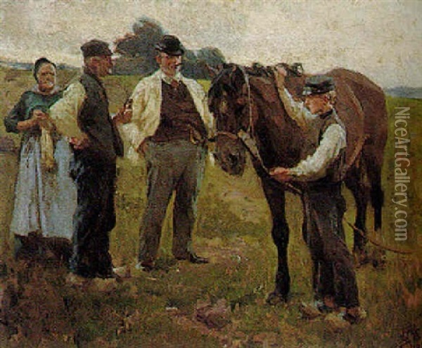 The Horse Dealers Oil Painting - Erik Ludwig Henningsen