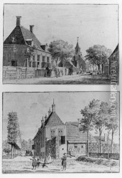 A View Of The House Dampegeest 
Near Limmen; And A View Of Thevillage Of Limmen Near Alkmaar Oil Painting - Cornelis Pronk