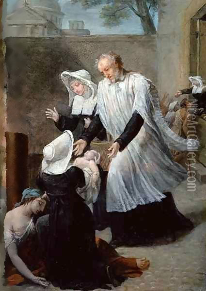 St. Vincent de Paul Helping the Plague-Ridden Oil Painting - Antoine Jean Joseph Ansiaux