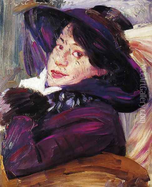 Portrait of a Woman in a Purple Hat Oil Painting - Lovis (Franz Heinrich Louis) Corinth