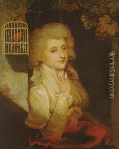 Portrait Of Mrs Young, Seated At An Open Window Oil Painting - Sir John Hoppner