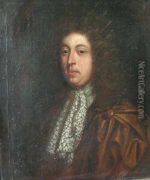 Bust Length Portrait Of A Gentleman In An Irish Lace Stock Oil Painting - Sir Peter Lely