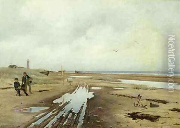 Artists on a Beach Oil Painting - Oscar Herschend