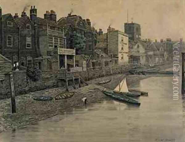A Thames View Showing the Adam and Eve Tavern in Chelsea Oil Painting - Walter Greaves