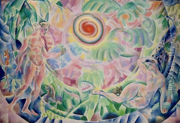 The Rhythm - Adam And Eve Oil Painting - Vladimir Davidovich Baranoff-Rossine