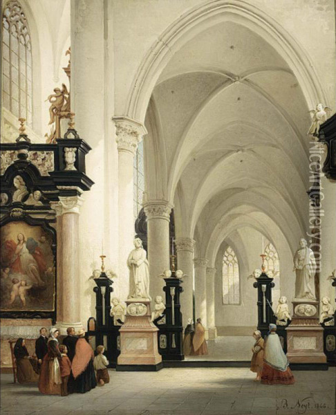 Figures In A Church Interior Oil Painting - Bernard Neyt