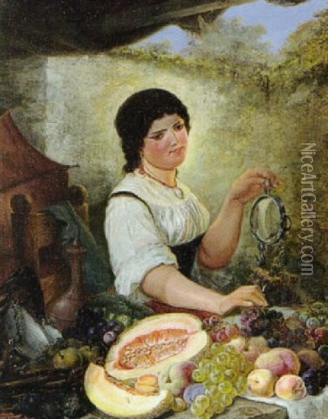 Frugtsflgersken Oil Painting - Friedrich Heimerdinger
