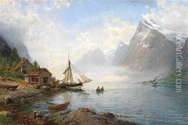 Husmannsplass Ved Fjorden Oil Painting - Anders Monsen Askevold