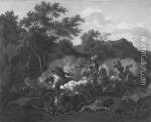 Nachtstuck - Gefecht - Hirtin Mit Herde Oil Painting - Wilhelm Alexander W. Von Kobell