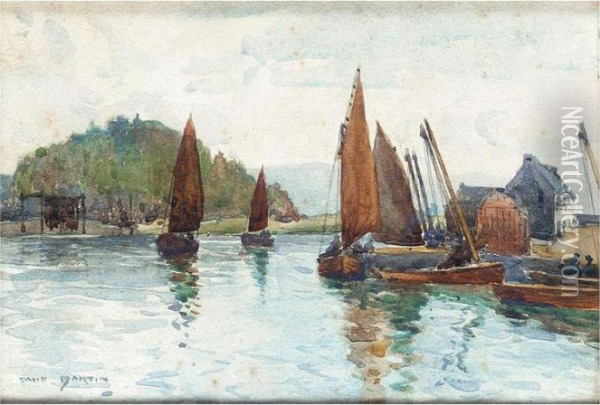 Sailing Boats In A Lake Oil Painting - David Martin